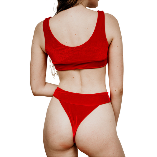 Sporty Bikini-Top in Rot-Samt